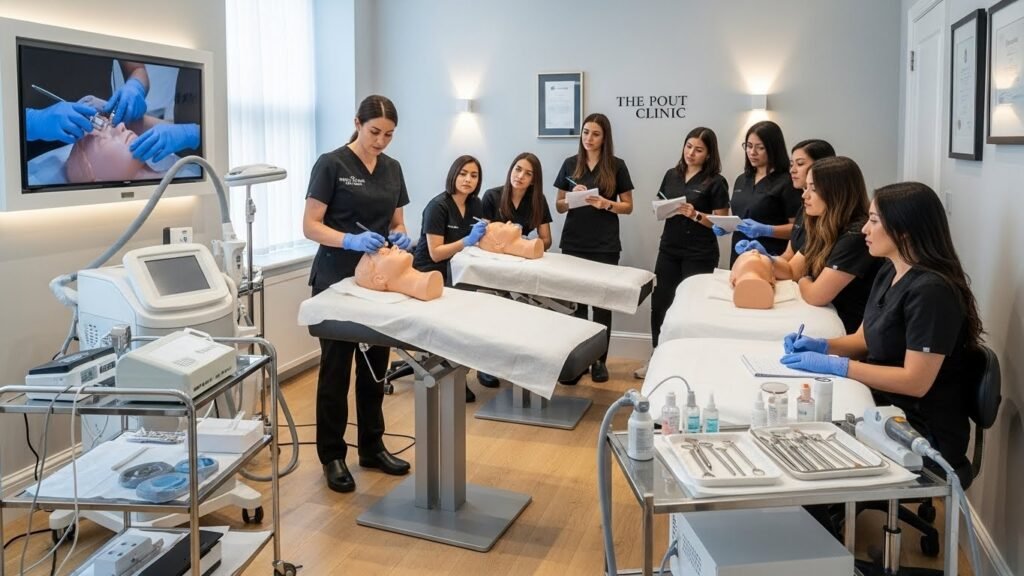 Professional training at an aesthetics training academy in London following industry standards