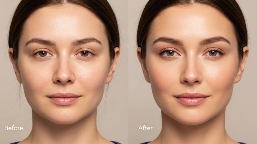 Cheek filler before and after results showing natural cheek and cheekbone enhancement at Pout Clinic London