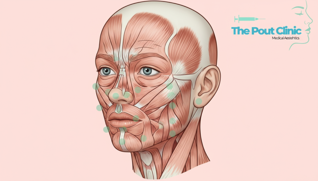 Illustration showing how anti wrinkle injections work on facial muscles
