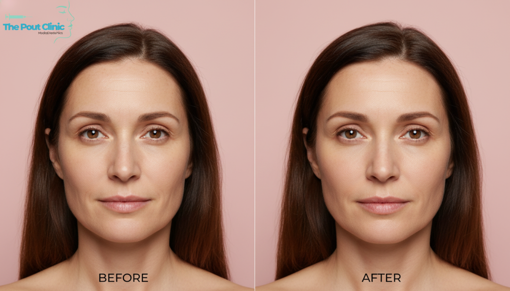 Anti wrinkle injections before and after results showing reduced facial wrinkles