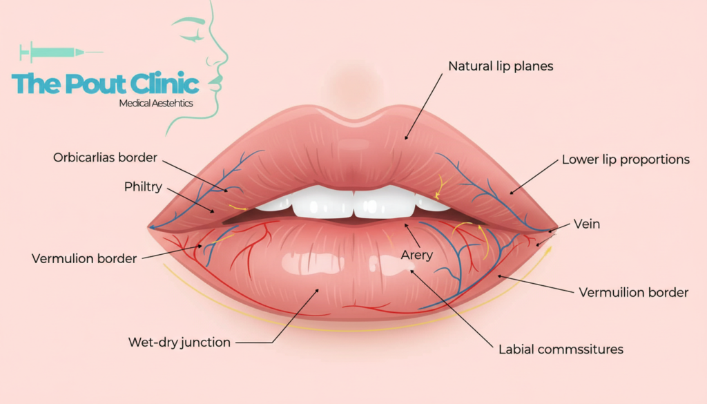 Lip anatomy illustration showing natural planes enhanced with classic lip filler