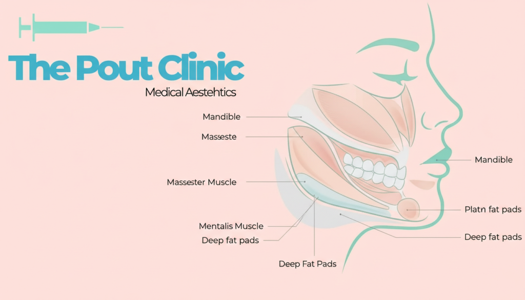 Illustration showing jawline and chin areas treated with dermal fillers