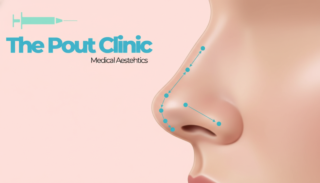 Diagram illustrating non-surgical rhinoplasty procedure with filler injection points on nose profile