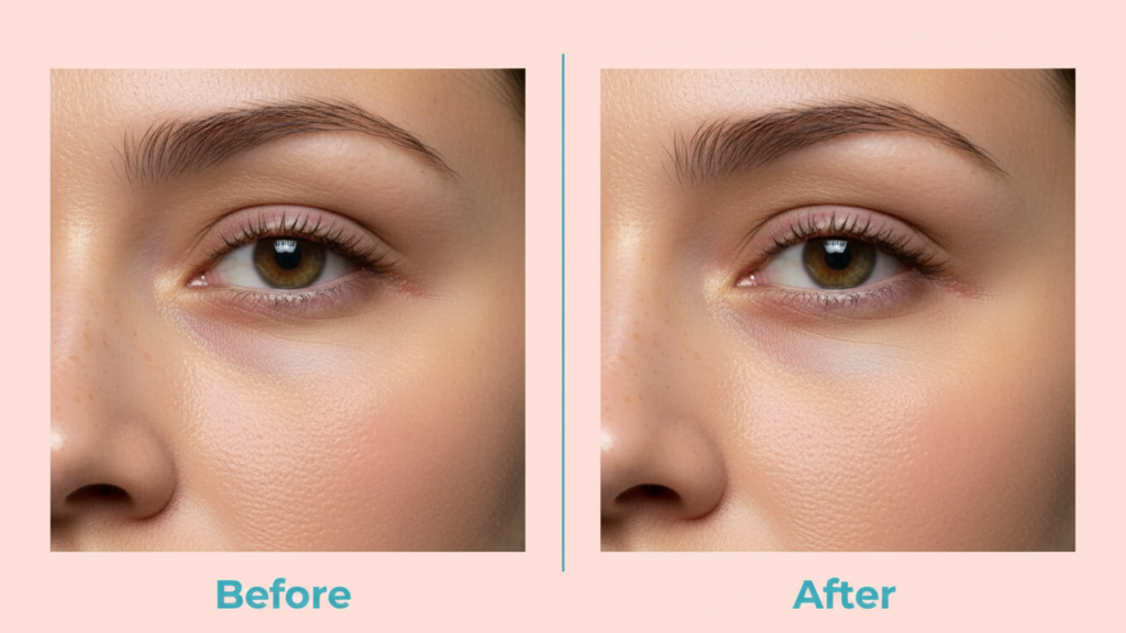 Before and after tear trough fillers showing improved under-eye appearance