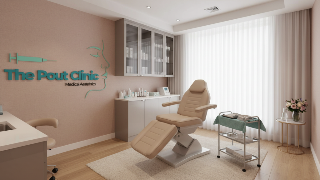 Luxury aesthetic clinic environment for tear trough filler treatment